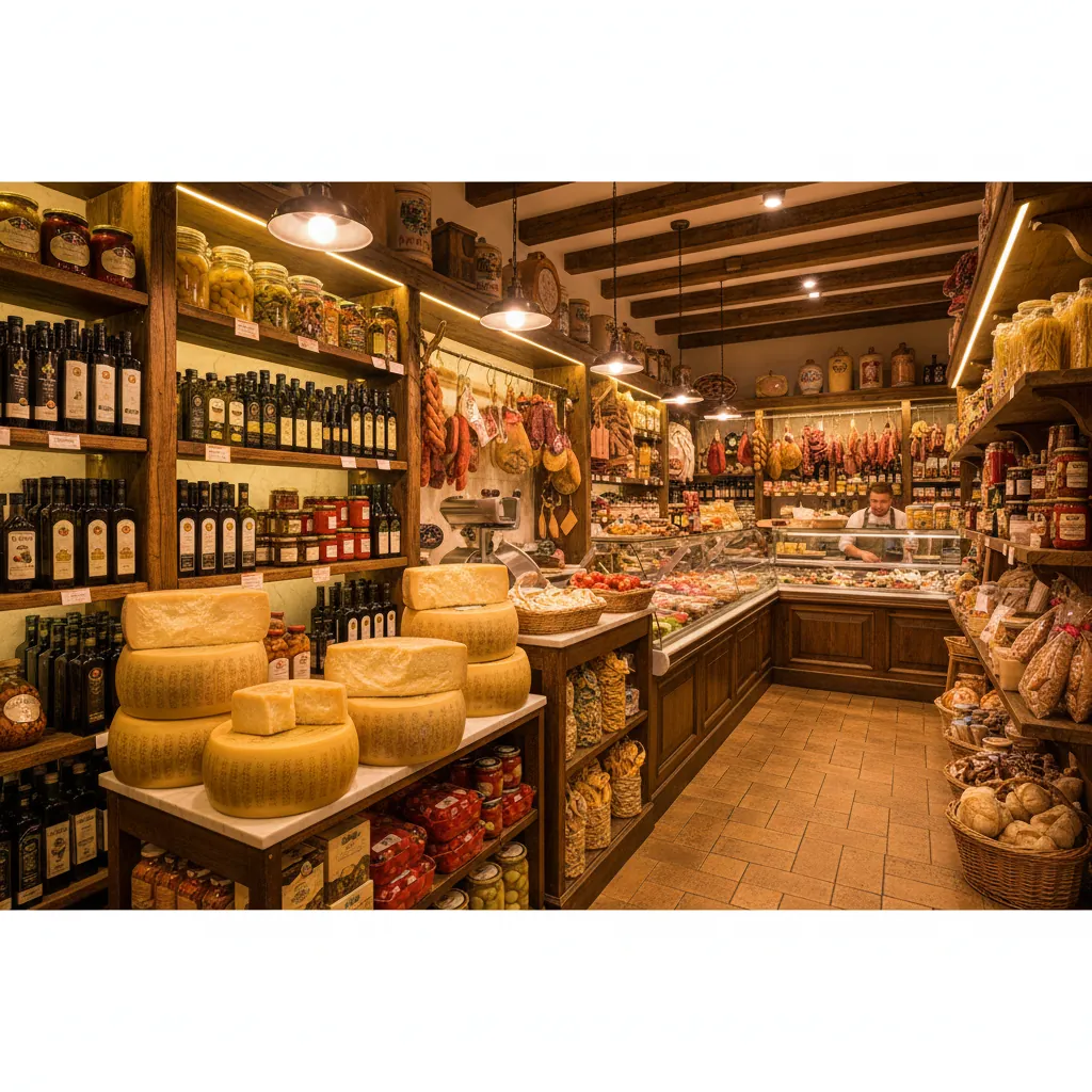 Italiaanse delicatessen in de winkel van Fattoria Naturale
